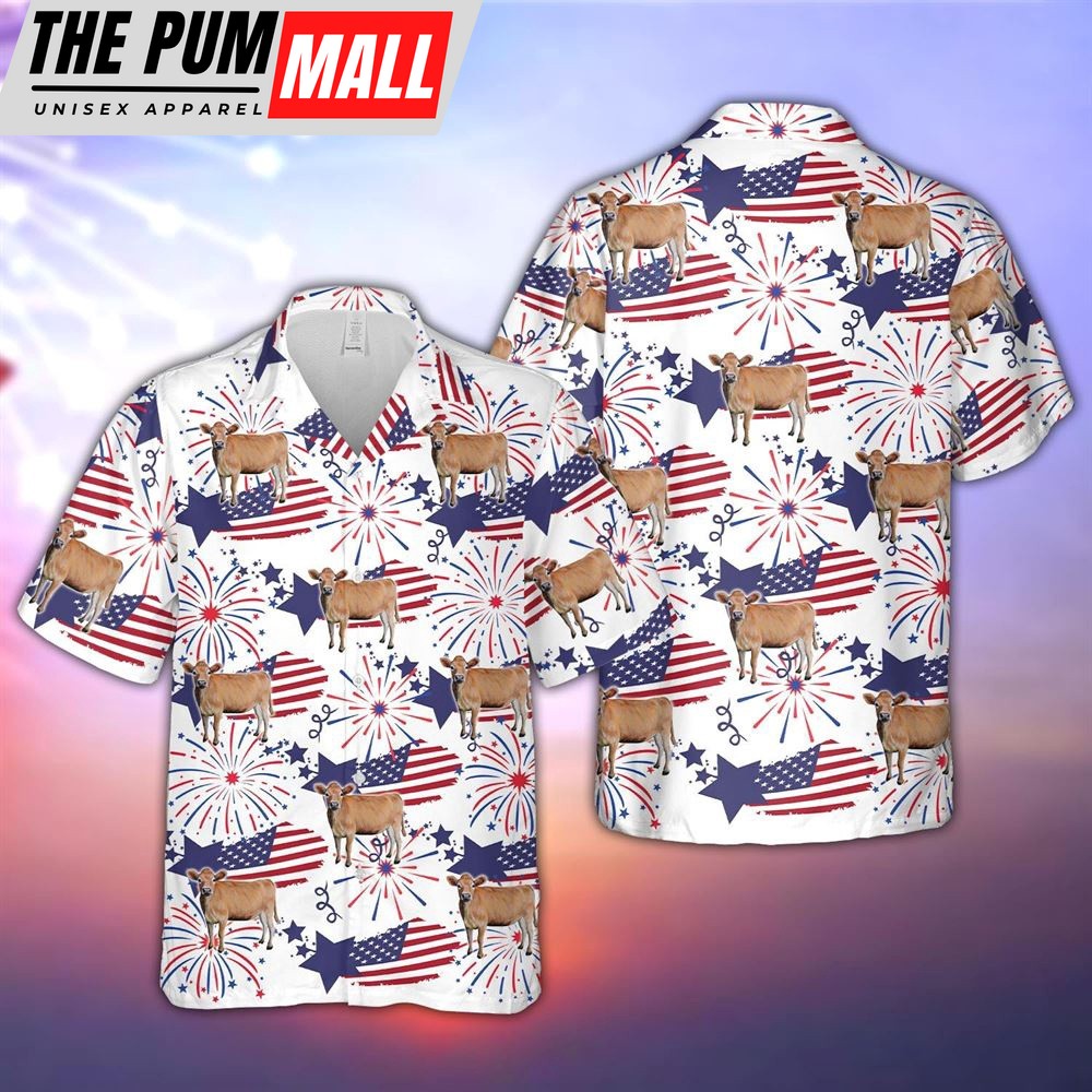 Farm Hawaiian Shirt, Jersey Happy Firework Flag Hawaiian Shirt, Summer Gift, Animal Hawaiian Shirt
