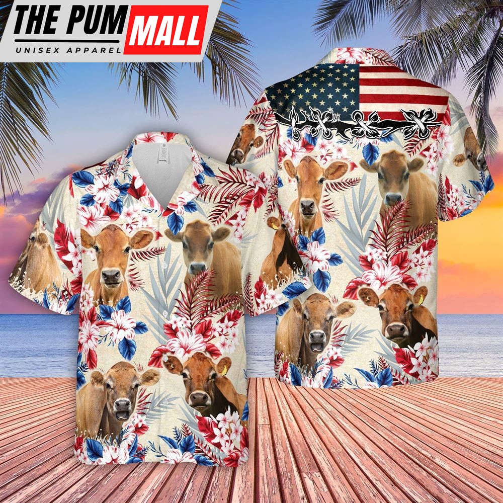 Farm Hawaiian Shirt, Jersey Pattern Us Flag Hawaiian Shirt, Animal Hawaiian Shirt