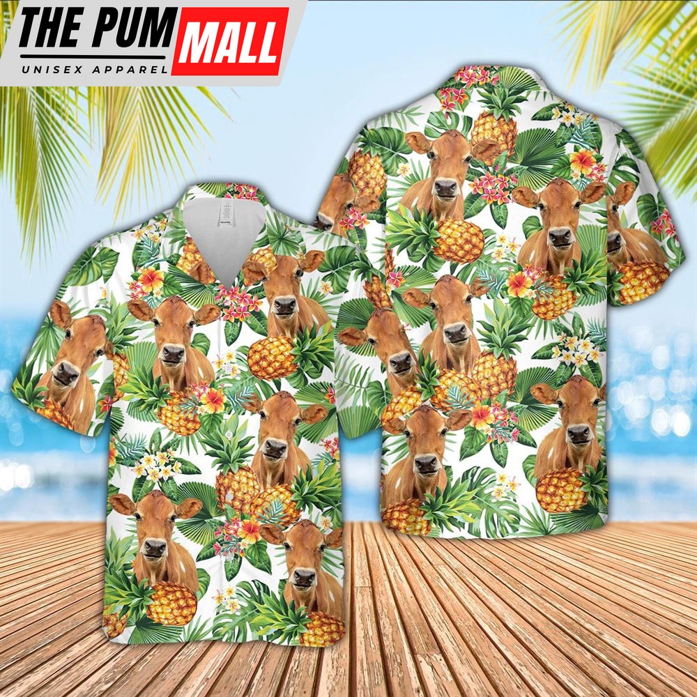 Farm Hawaiian Shirt, Jersey Pineapple Pattern 3D Hawaiian Shirt, Animal Hawaiian Shirt