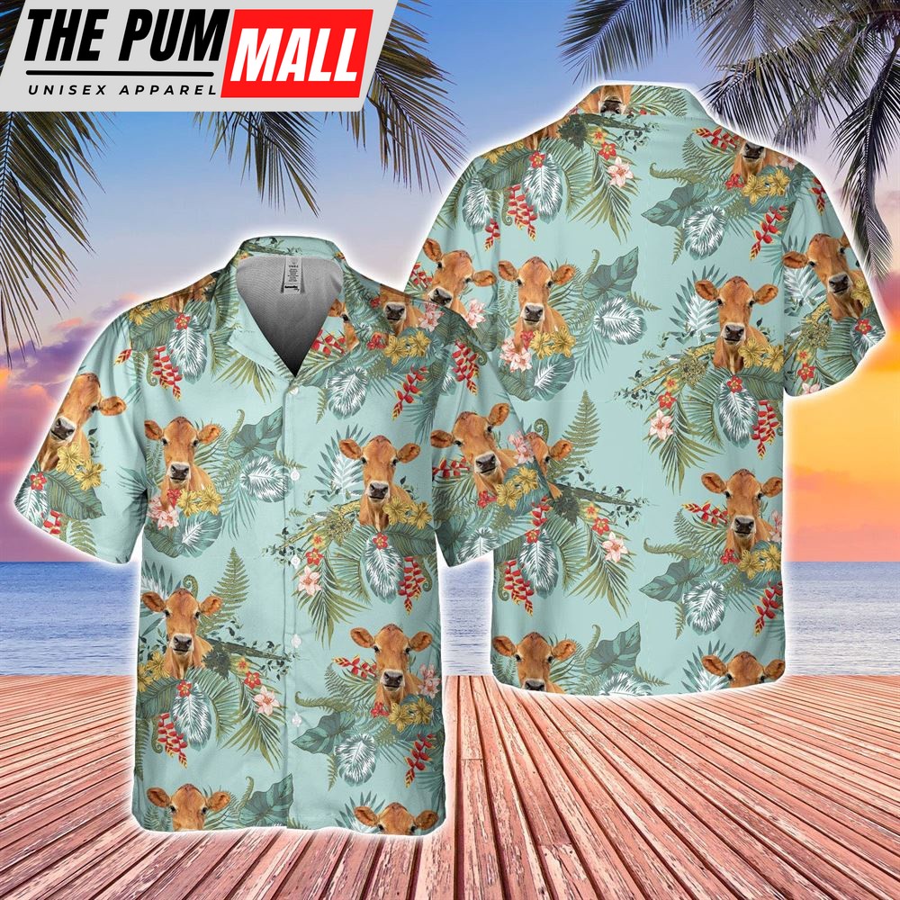 Farm Hawaiian Shirt, Jersey Tropical Flowers Pattern Hawaiian Shirt, Animal Hawaiian Shirt