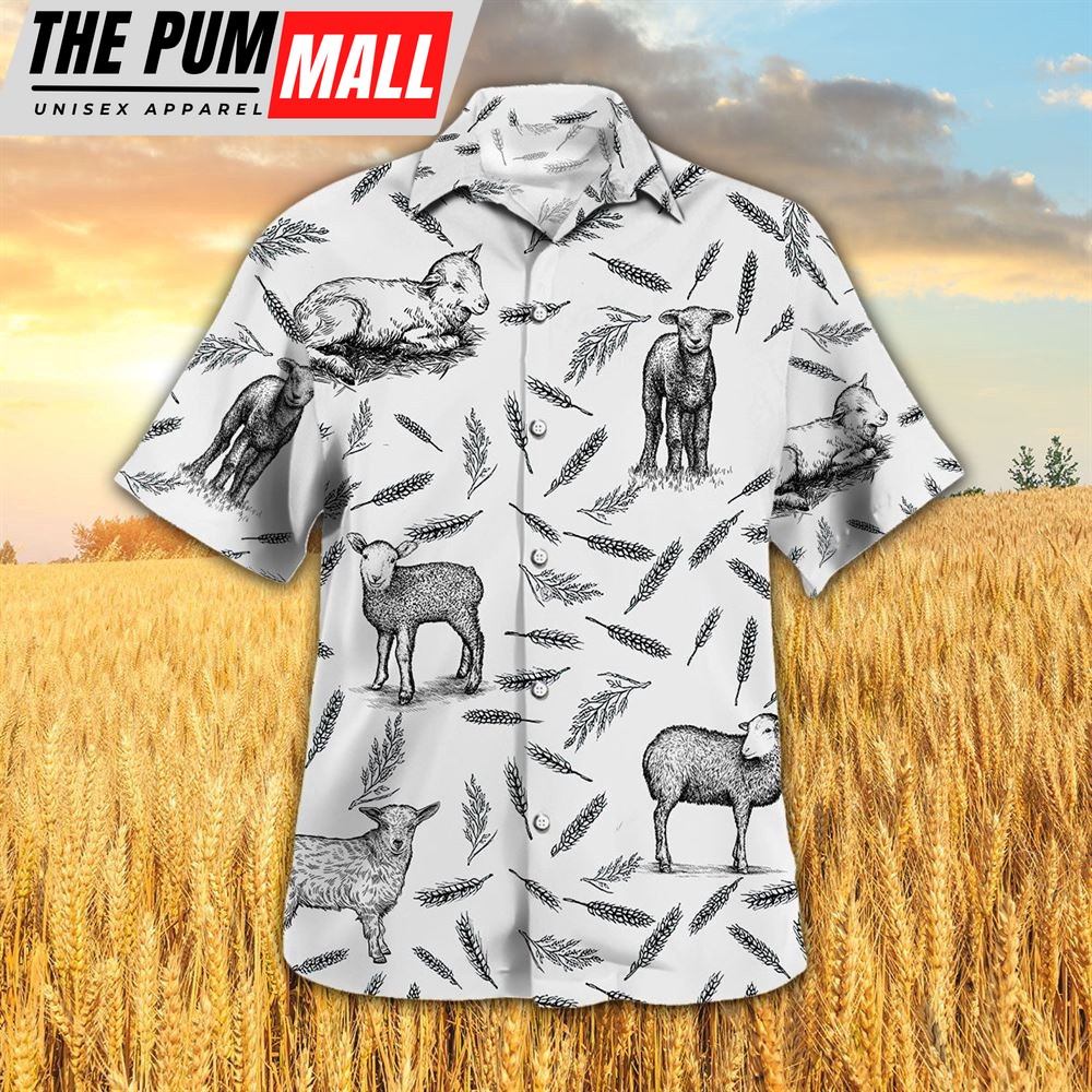 Farm Hawaiian Shirt, Lamb Pattern All Printed 3D Hawaiian Shirt, Animal Hawaiian Shirt
