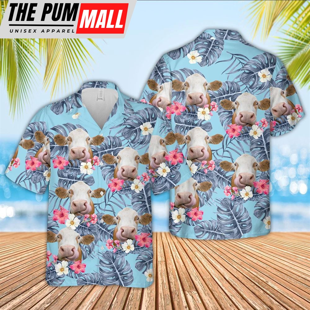 Farm Hawaiian Shirt, Limousin Sierra Blue Pattern 3D Hawaiian Shirt, Animal Hawaiian Shirt