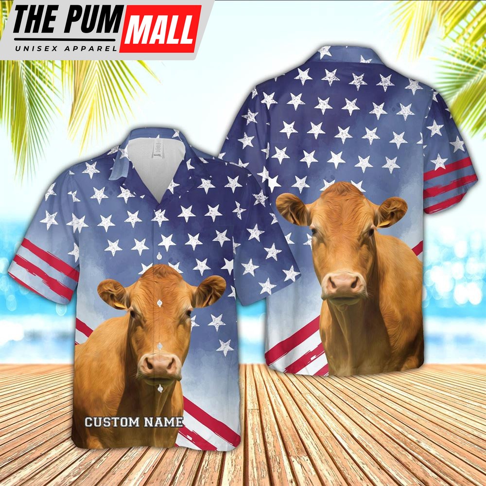 Farm Hawaiian Shirt, Limousin Star Pattern Customized Name 3D Hawaiian Shirt, Animal Hawaiian Shirt
