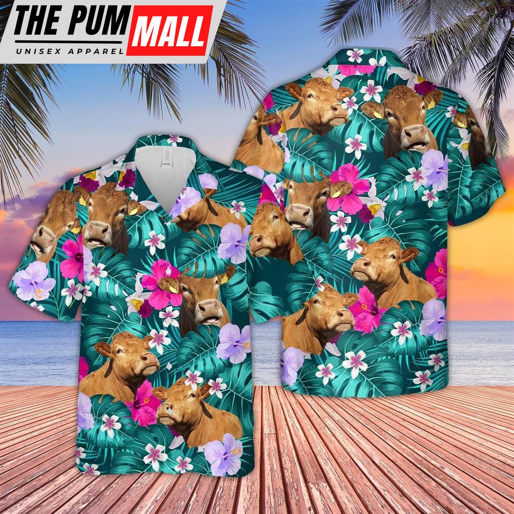 Farm Hawaiian Shirt, Limousin Tropical Style 3D Hawaiian Shirt, Animal Hawaiian Shirt