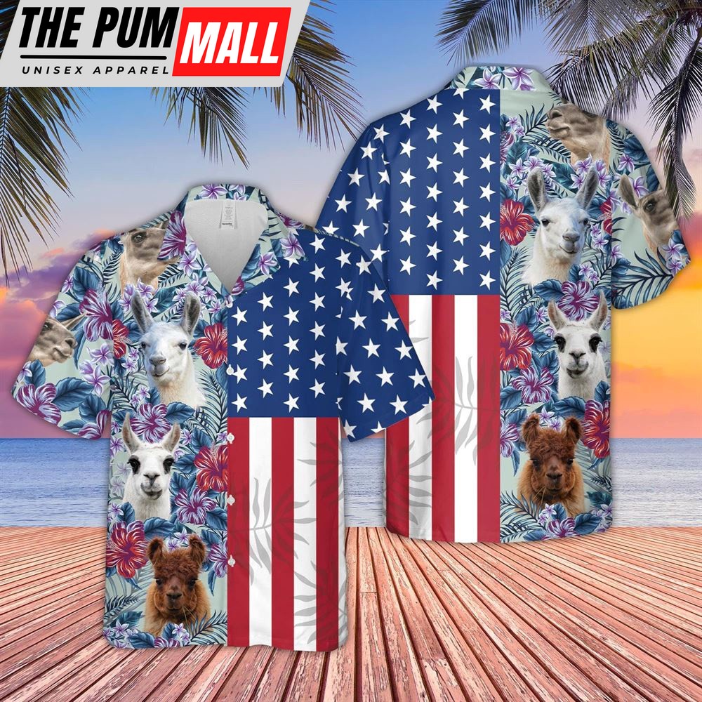 Farm Hawaiian Shirt, Llama Flower Pattern American 3D Hawaiian Shirt, Animal Hawaiian Shirt