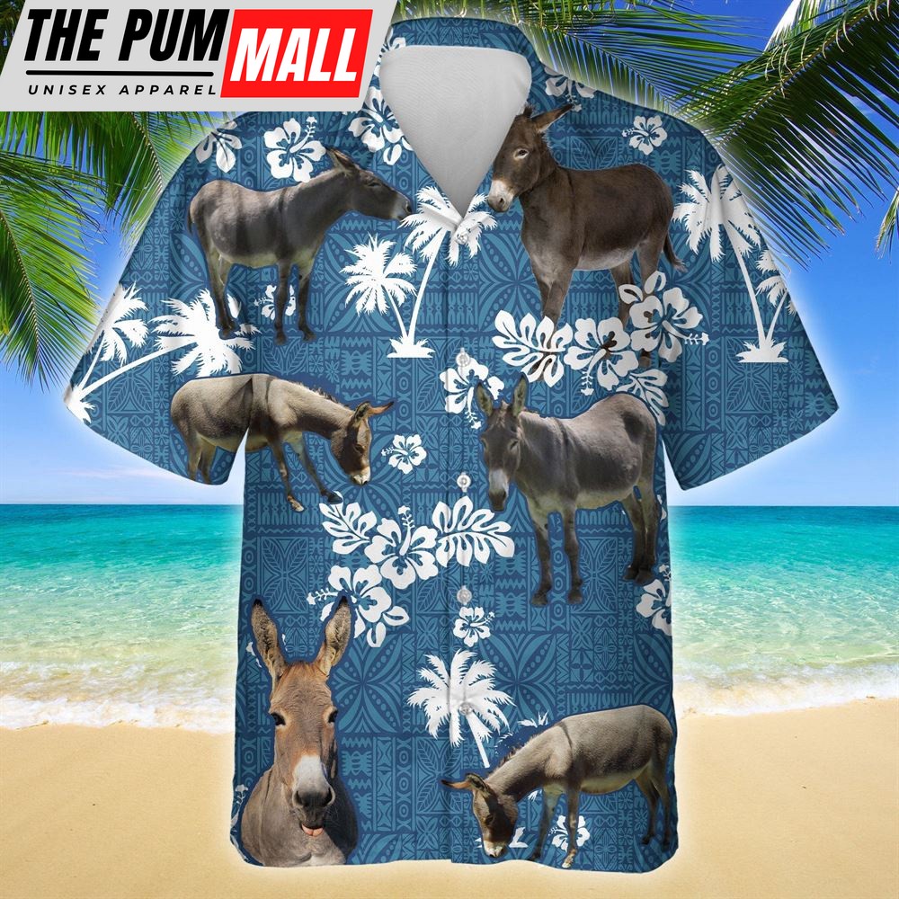 Farm Hawaiian Shirt, Mule Blue Tribal All Over Printed 3D Hawaiian Shirt, Animal Hawaiian Shirt
