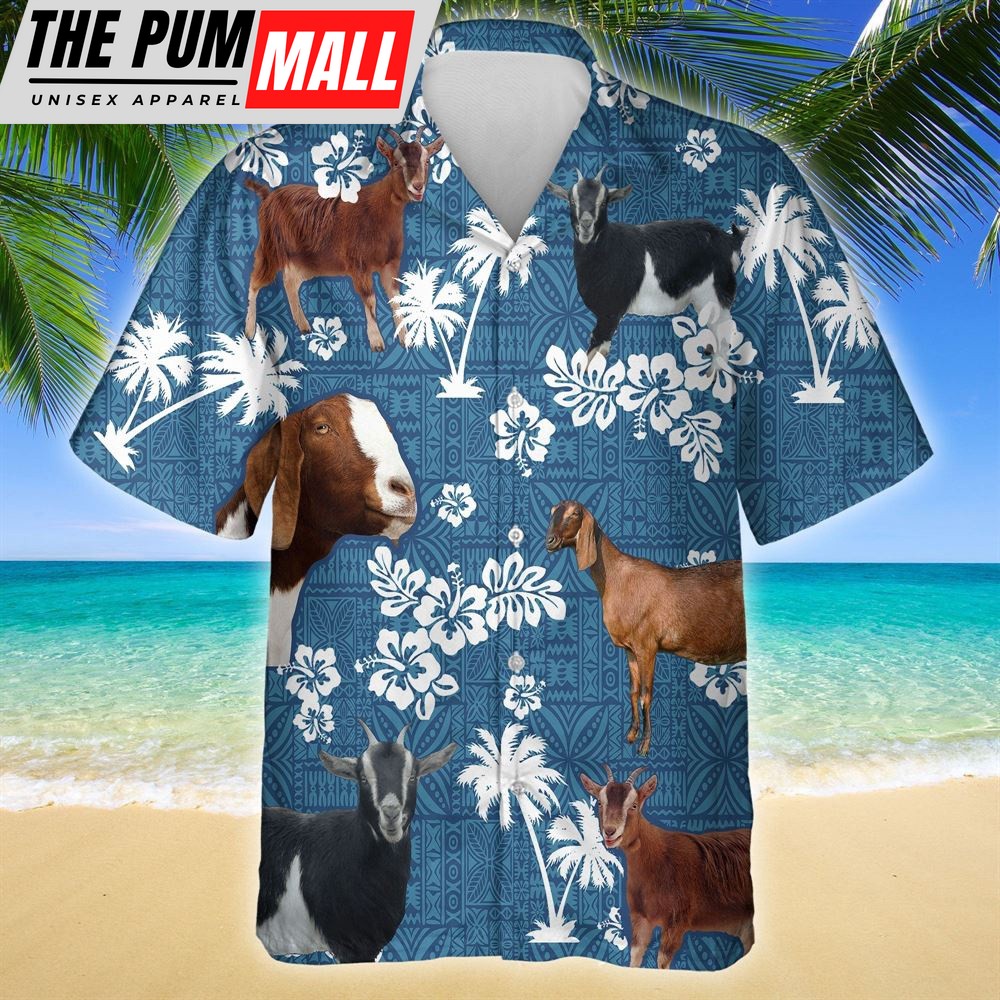Farm Hawaiian Shirt, Nubian Goat Blue Tribal All Over Printed 3D Hawaiian Shirt, Animal Hawaiian Shirt
