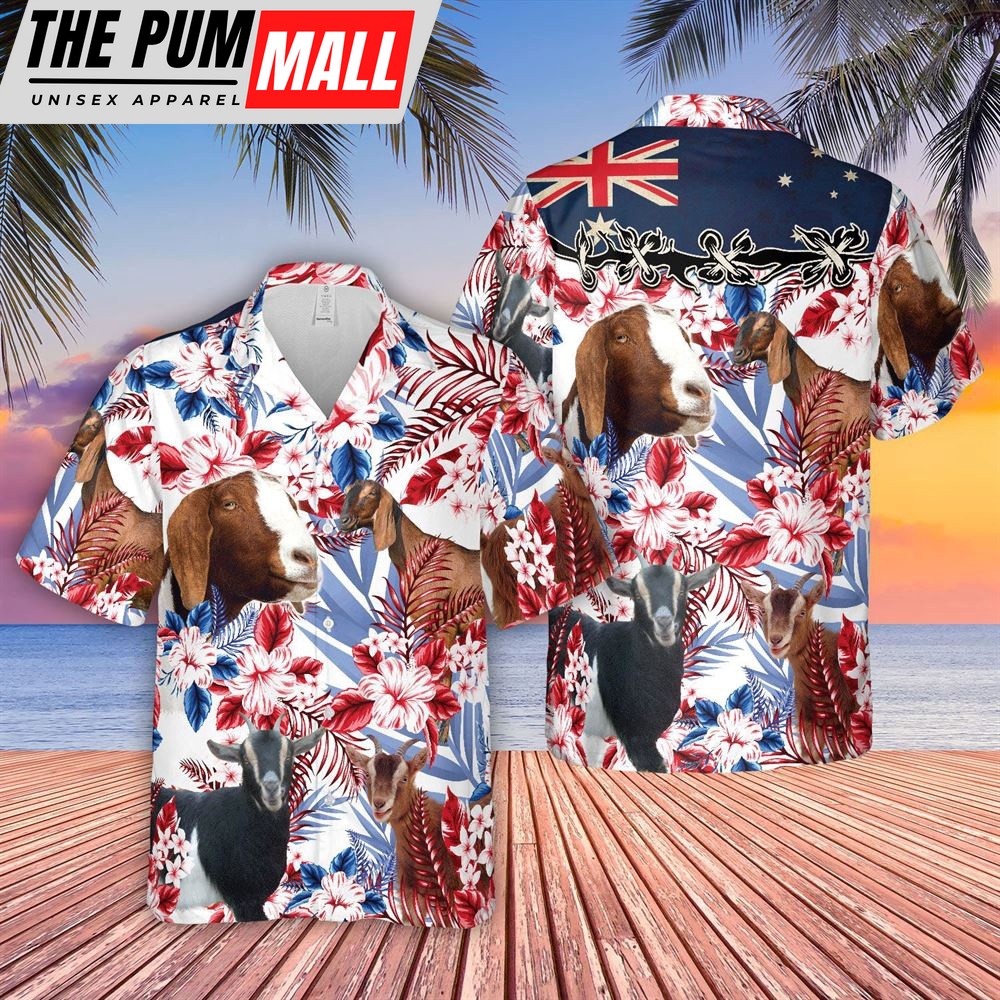 Farm Hawaiian Shirt, Nubian Goat Lovers Australia Flag Hawaiian Flowers Hawaiian Shirt, Animal Hawaiian Shirt