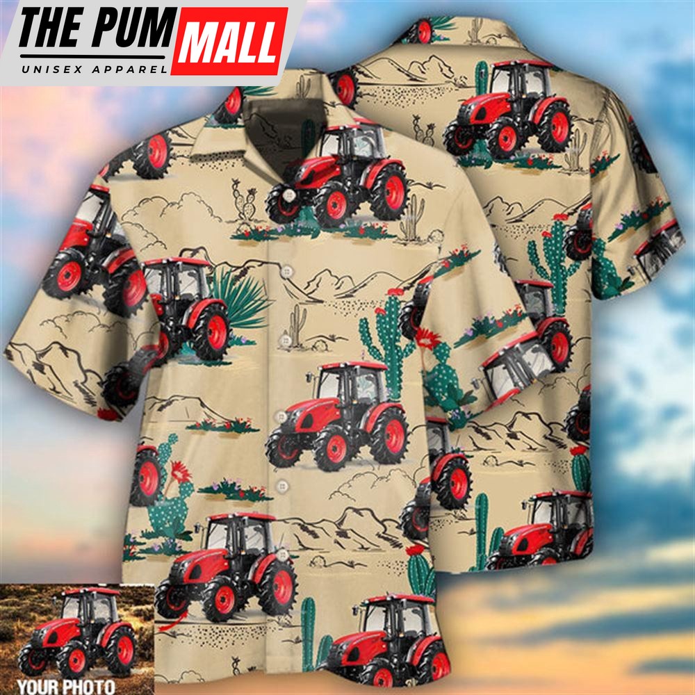 Farm Hawaiian Shirt, Personalized Photo Tractor On Dessert All Printed 3D Hawaiian Shirt For Men And Women, Animal Hawaiian Shirt