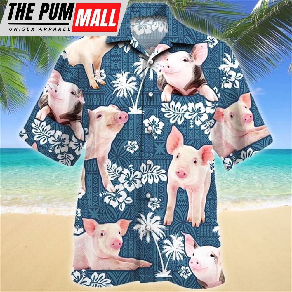 Farm Hawaiian Shirt, Pig Blue Tribal All Over Printed 3D Hawaiian Shirt, Animal Hawaiian Shirt
