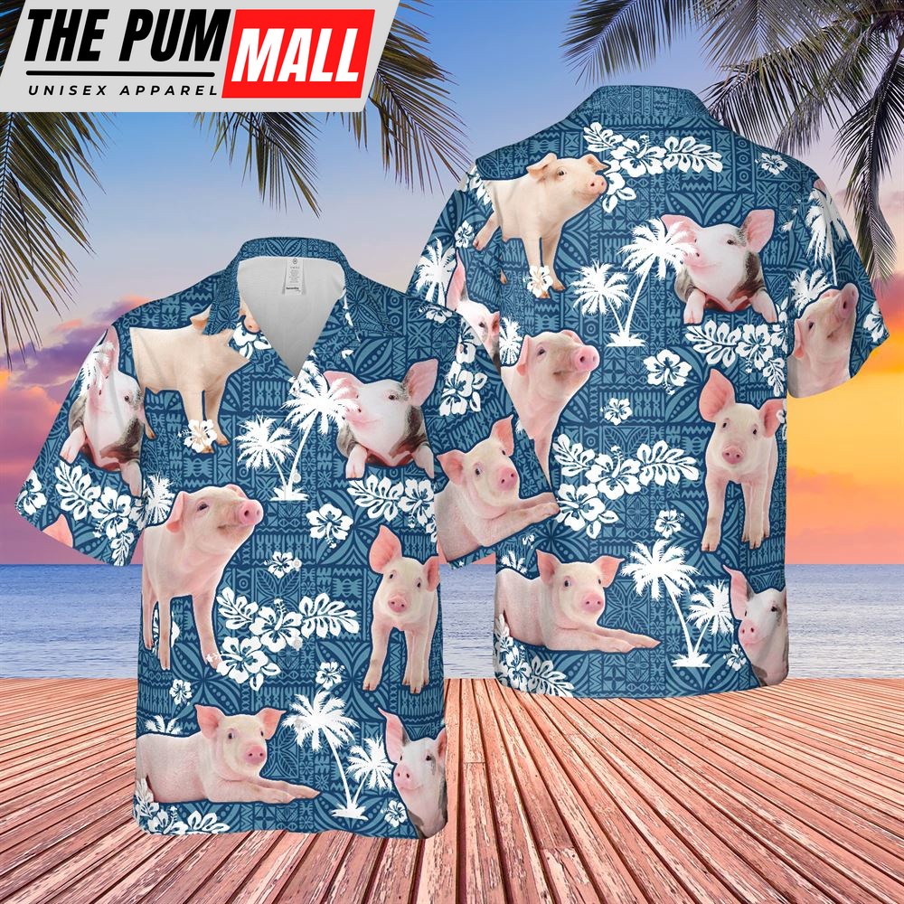 Farm Hawaiian Shirt, Pig Blue Tribal All Over Printed 3D Hawaiian Shirt For Men And Women, Animal Hawaiian Shirt
