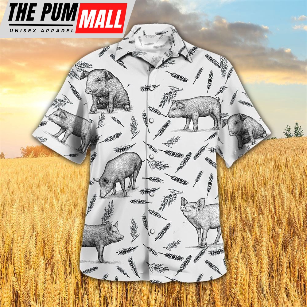 Farm Hawaiian Shirt, Pig Pattern All Printed 3D Hawaiian Shirt, Animal Hawaiian Shirt