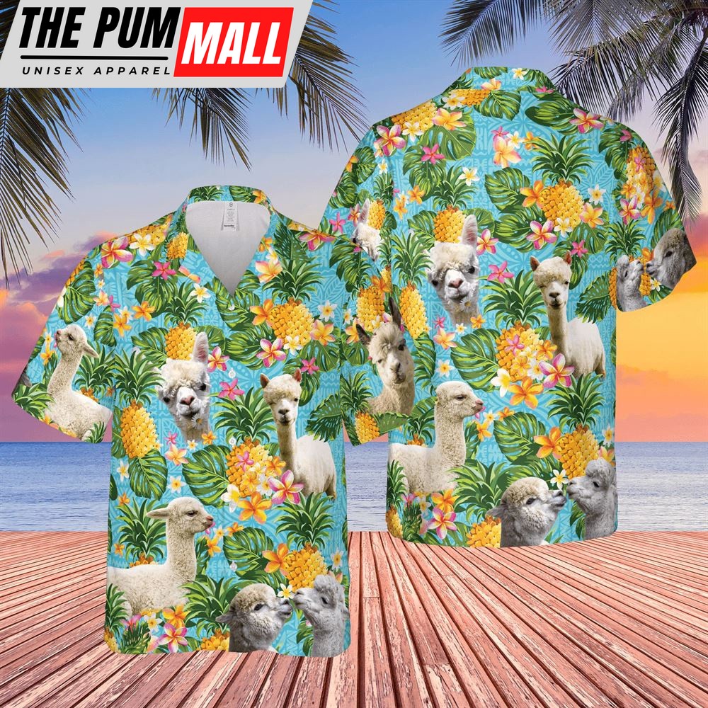 Farm Hawaiian Shirt, Pineapple Hawaiian Theme For Alpaca Lovers All 3D Printed Hawaiian Shirt, Animal Hawaiian Shirt