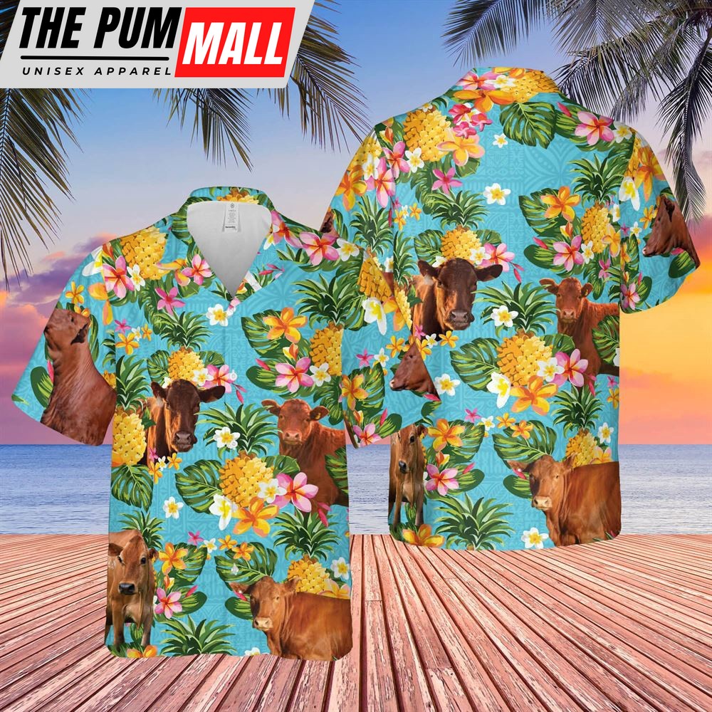 Farm Hawaiian Shirt, Pineapple Hawaiian Theme For Beefmaster Cattle Lovers All 3D Printed Hawaiian Shirt, Animal Hawaiian Shirt