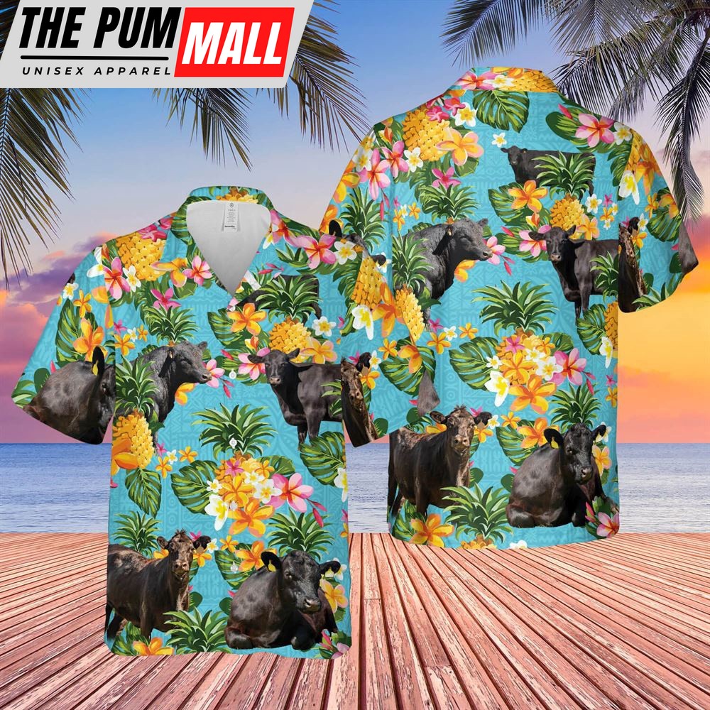 Farm Hawaiian Shirt, Pineapple Hawaiian Theme For Black Angus Cattle Lovers All 3D Printed Hawaiian Shirt, Animal Hawaiian Shirt