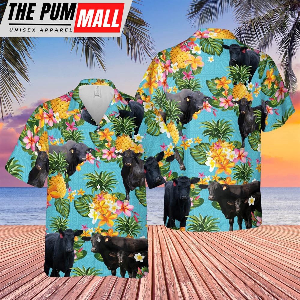Farm Hawaiian Shirt, Pineapple Hawaiian Theme For Brangus Cattle Lovers All 3D Printed Hawaiian Shirt, Animal Hawaiian Shirt