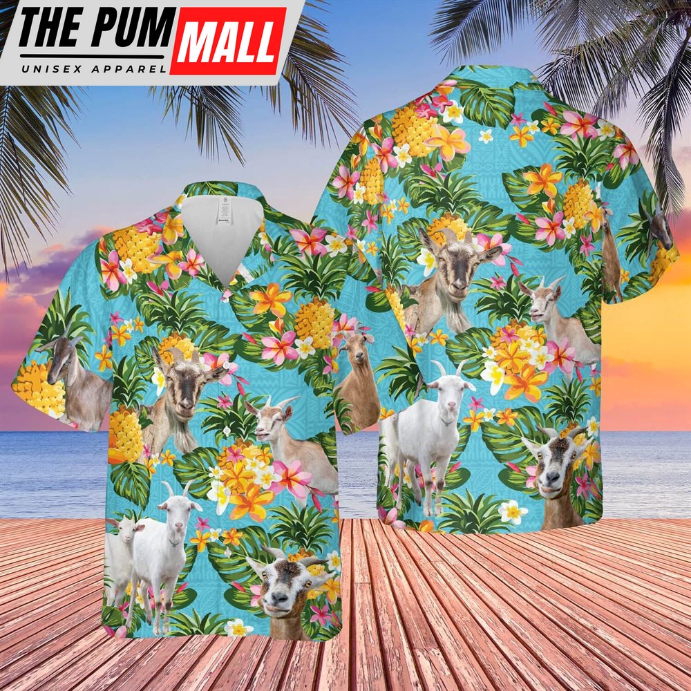 Farm Hawaiian Shirt, Pineapple Hawaiian Theme For Goat Lovers All 3D Printed Hawaiian Shirt, Animal Hawaiian Shirt