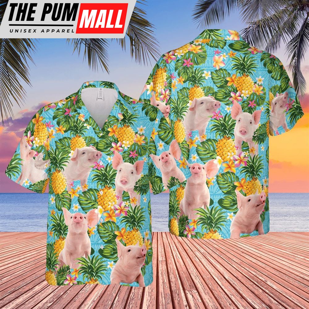 Farm Hawaiian Shirt, Pineapple Hawaiian Theme For Pig Lovers All 3D Printed Hawaiian Shirt, Animal Hawaiian Shirt