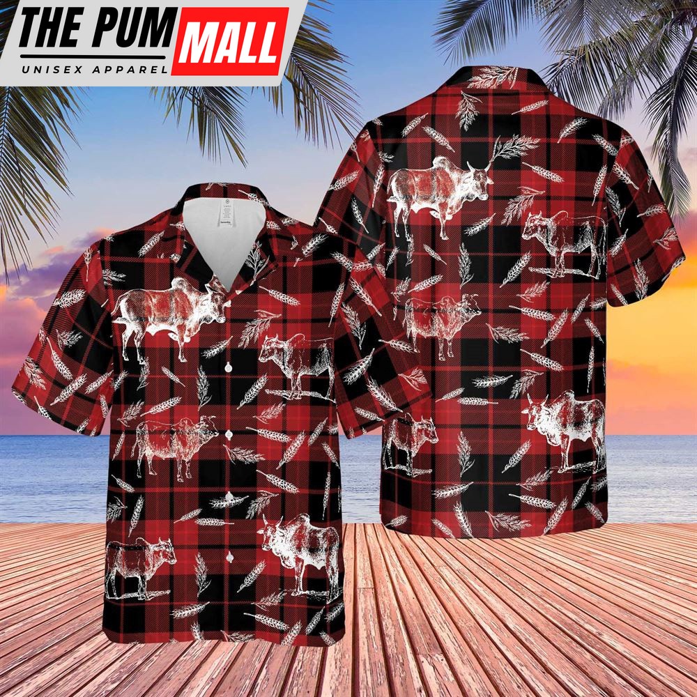 Farm Hawaiian Shirt, Plaid Pattern Brahman All Over Printed 3D Hawaiian Shirt, Animal Hawaiian Shirt