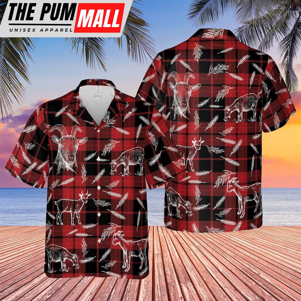 Farm Hawaiian Shirt, Plaid Pattern Goat All Over Printed 3D Hawaiian Shirt, Animal Hawaiian Shirt