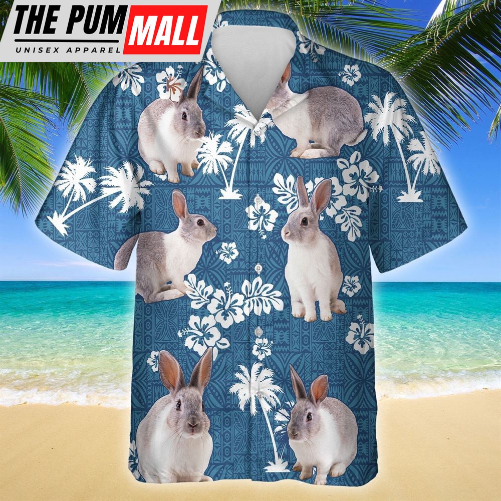 Farm Hawaiian Shirt, Rabbit Blue Tribal All Over Printed 3D Hawaiian Shirt, Animal Hawaiian Shirt