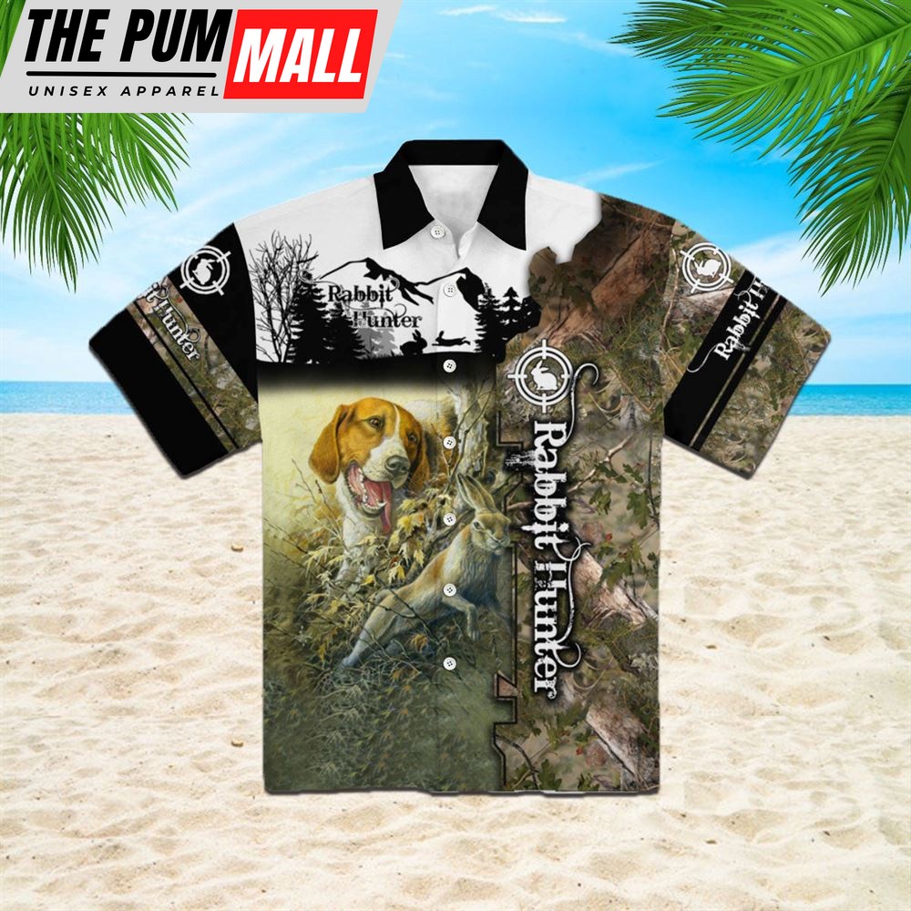 Farm Hawaiian Shirt, Rabbit Hunter In The Forest All Printed 3D Hawaiian Shirt, Animal Hawaiian Shirt