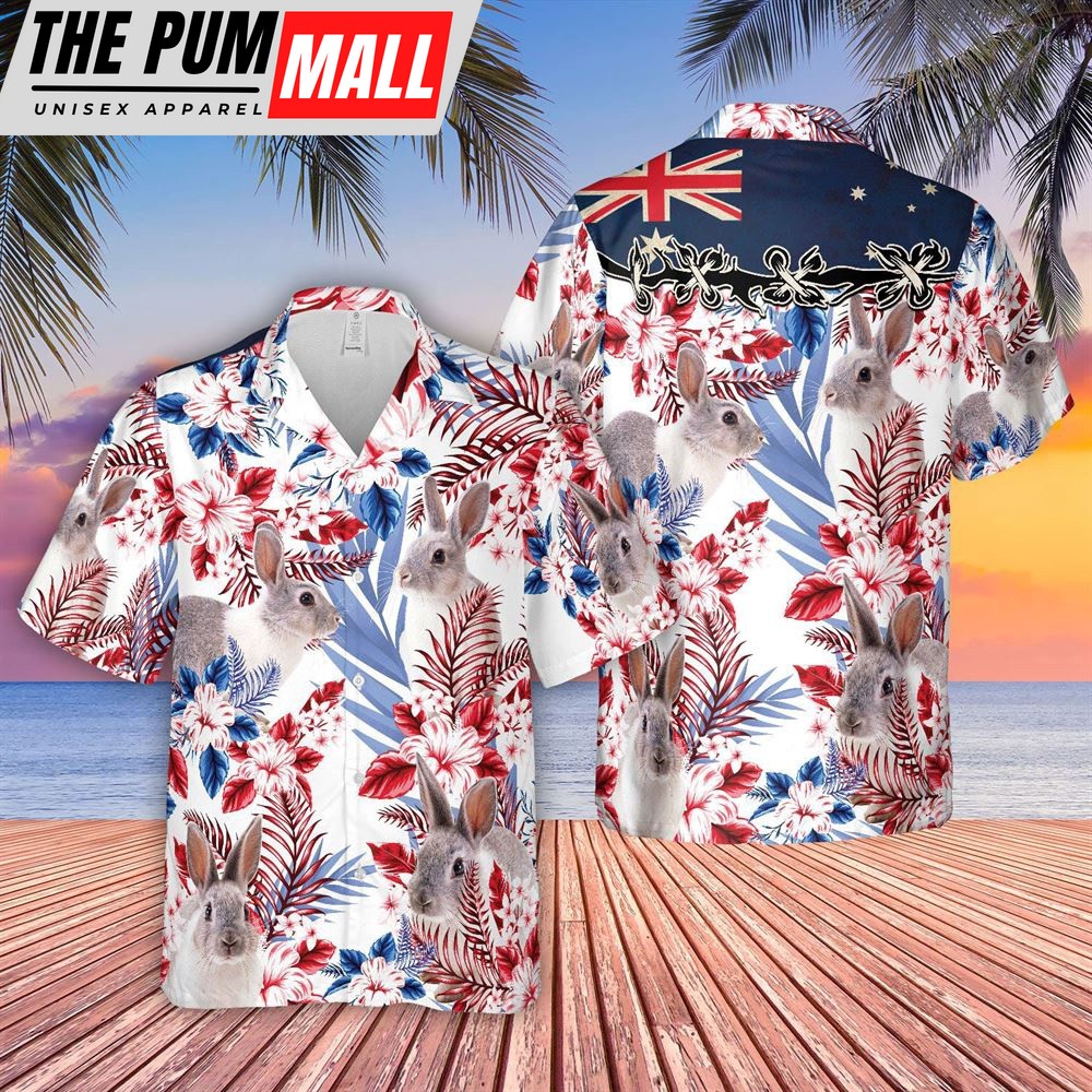 Farm Hawaiian Shirt, Rabbit Lovers Australia Flag Hawaiian Flowers Hawaiian Shirt, Animal Hawaiian Shirt