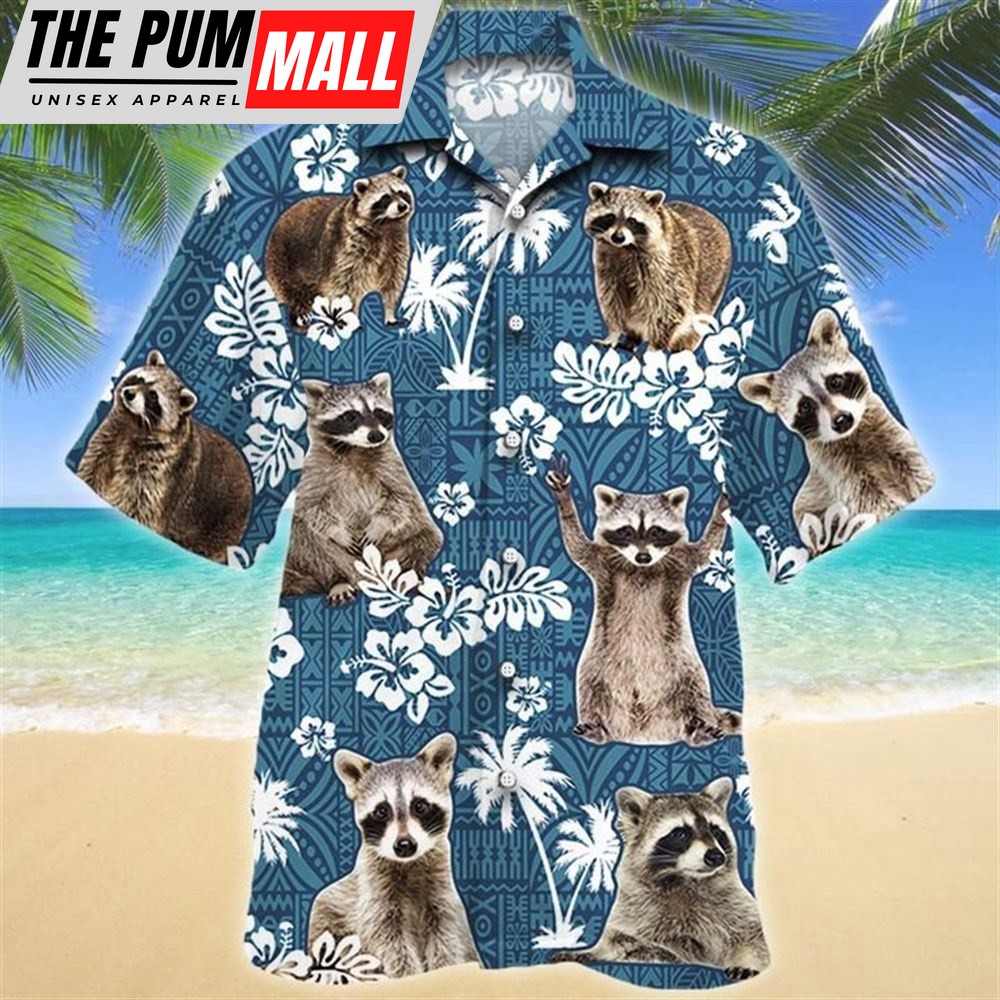 Farm Hawaiian Shirt, Raccoon Blue Tribal All Over Printed 3D Hawaiian Shirt, Animal Hawaiian Shirt