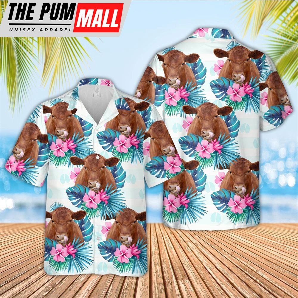 Farm Hawaiian Shirt, Red Angus Foot Sign Pattern 3D Hawaiian Shirt, Animal Hawaiian Shirt