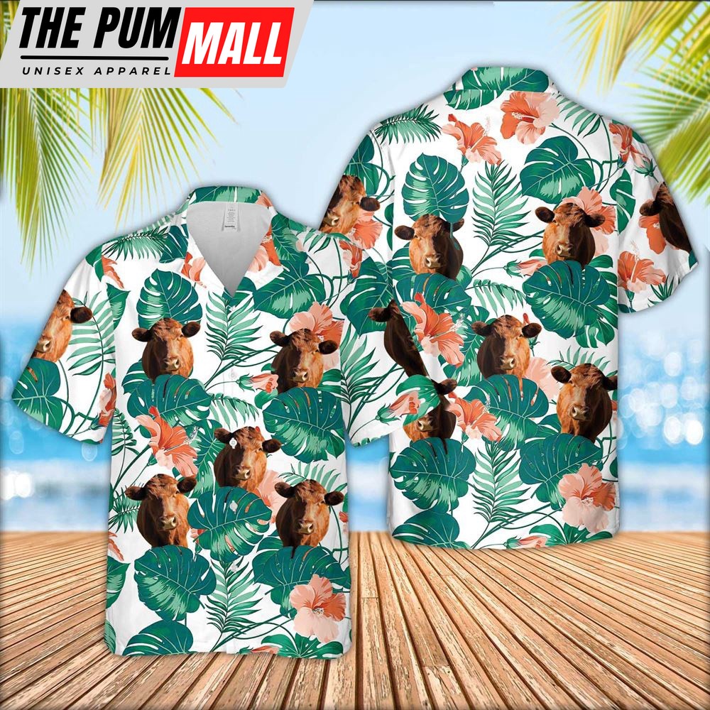 Farm Hawaiian Shirt, Red Angus Pattern 3D Men Hawaiian Shirt, Animal Hawaiian Shirt