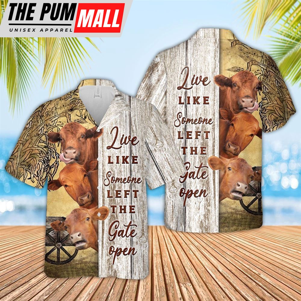 Farm Hawaiian Shirt, Red Angus Woods Pattern Hawaiian Shirt, Animal Hawaiian Shirt