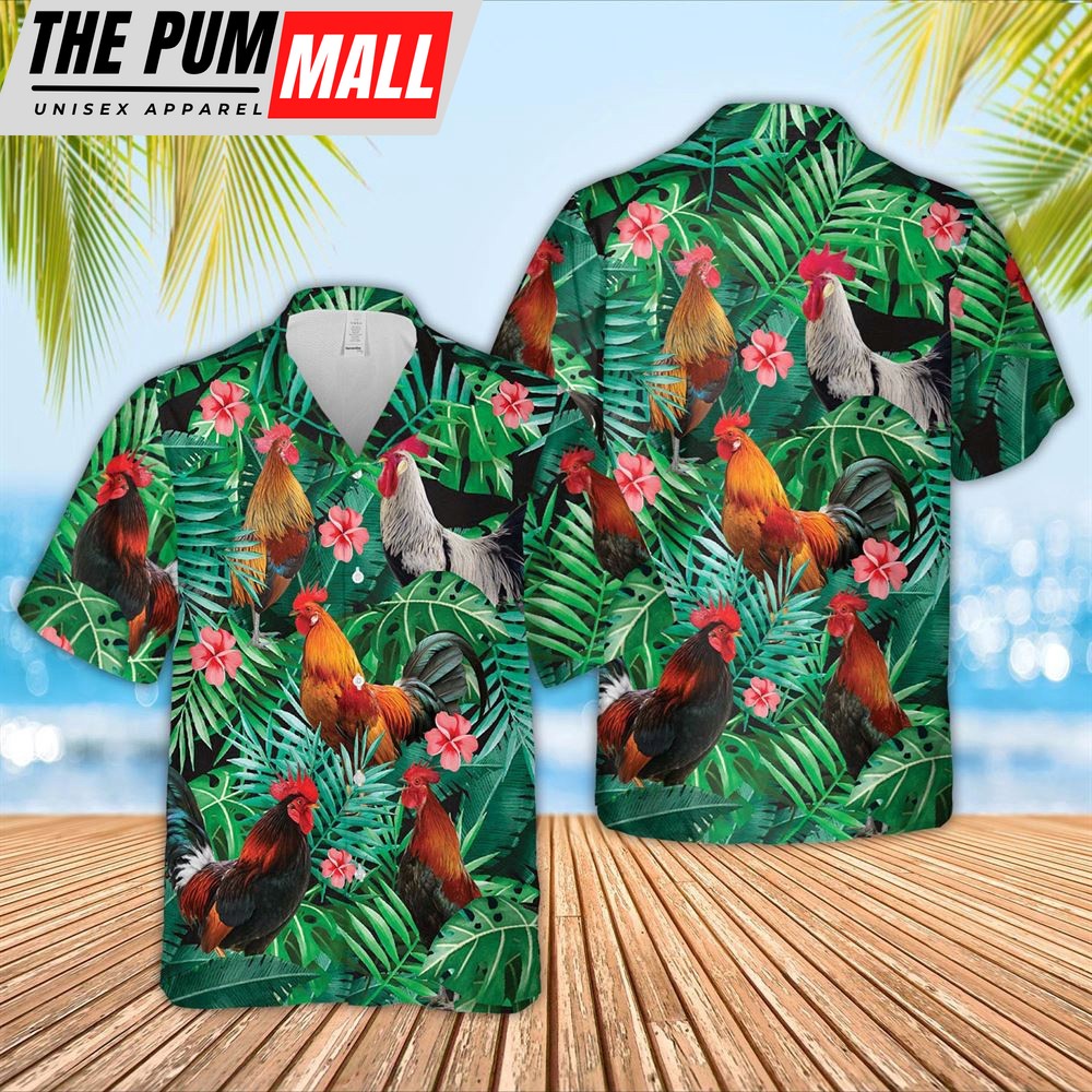 Farm Hawaiian Shirt, Rooster 3D Hawaiian Shirt, Animal Hawaiian Shirt