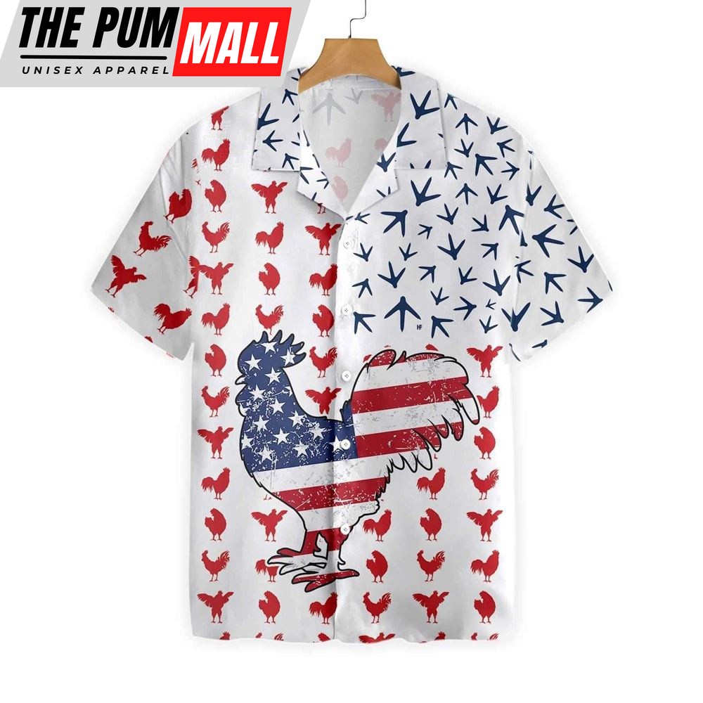 Farm Hawaiian Shirt, Rooster American Flag All Printed 3D Hawaiian Shirt, Animal Hawaiian Shirt