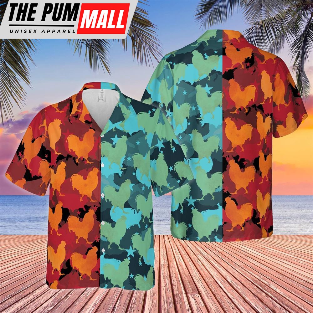 Farm Hawaiian Shirt, Rooster Camo Hot And Cold All Over Printed 3D Hawaiian Shirt, Animal Hawaiian Shirt