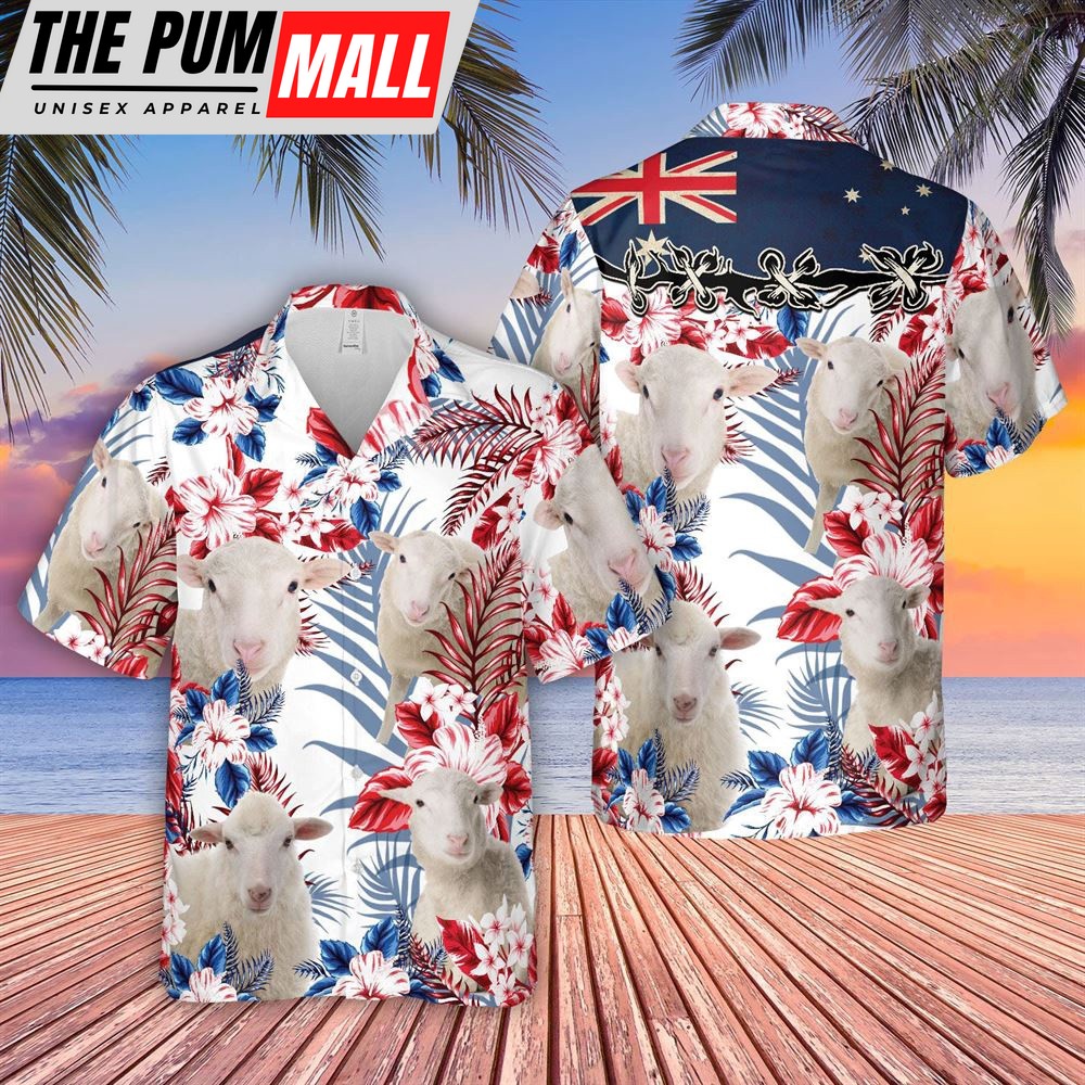 Farm Hawaiian Shirt, Sheep Lovers Australia Flag Hawaiian Flowers Hawaiian Shirt, Animal Hawaiian Shirt