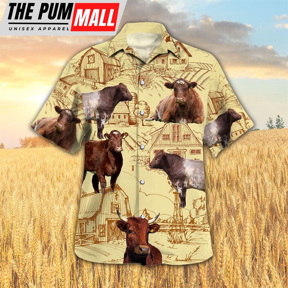 Farm Hawaiian Shirt, Shorthorn Cattle Farm All Over Printed 3D Hawaiian Shirt, Animal Hawaiian Shirt