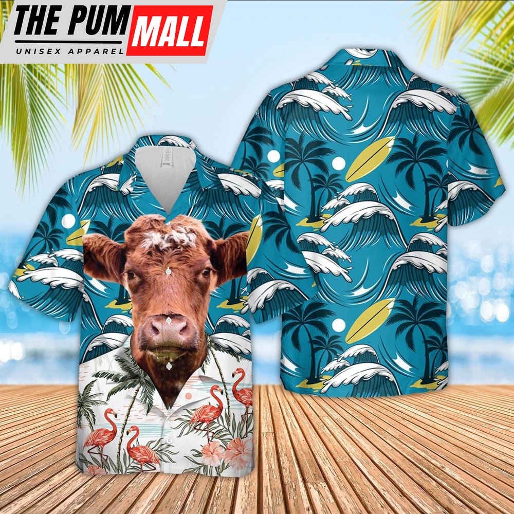 Farm Hawaiian Shirt, Shorthorn Funny Hawaiian Shirt, Animal Hawaiian Shirt