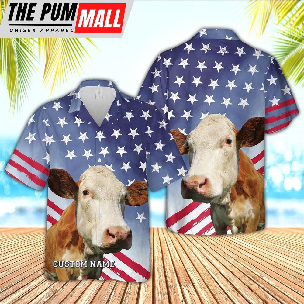 Farm Hawaiian Shirt, Simmental Star Pattern Customized Name 3D Hawaiian Shirt, Animal Hawaiian Shirt
