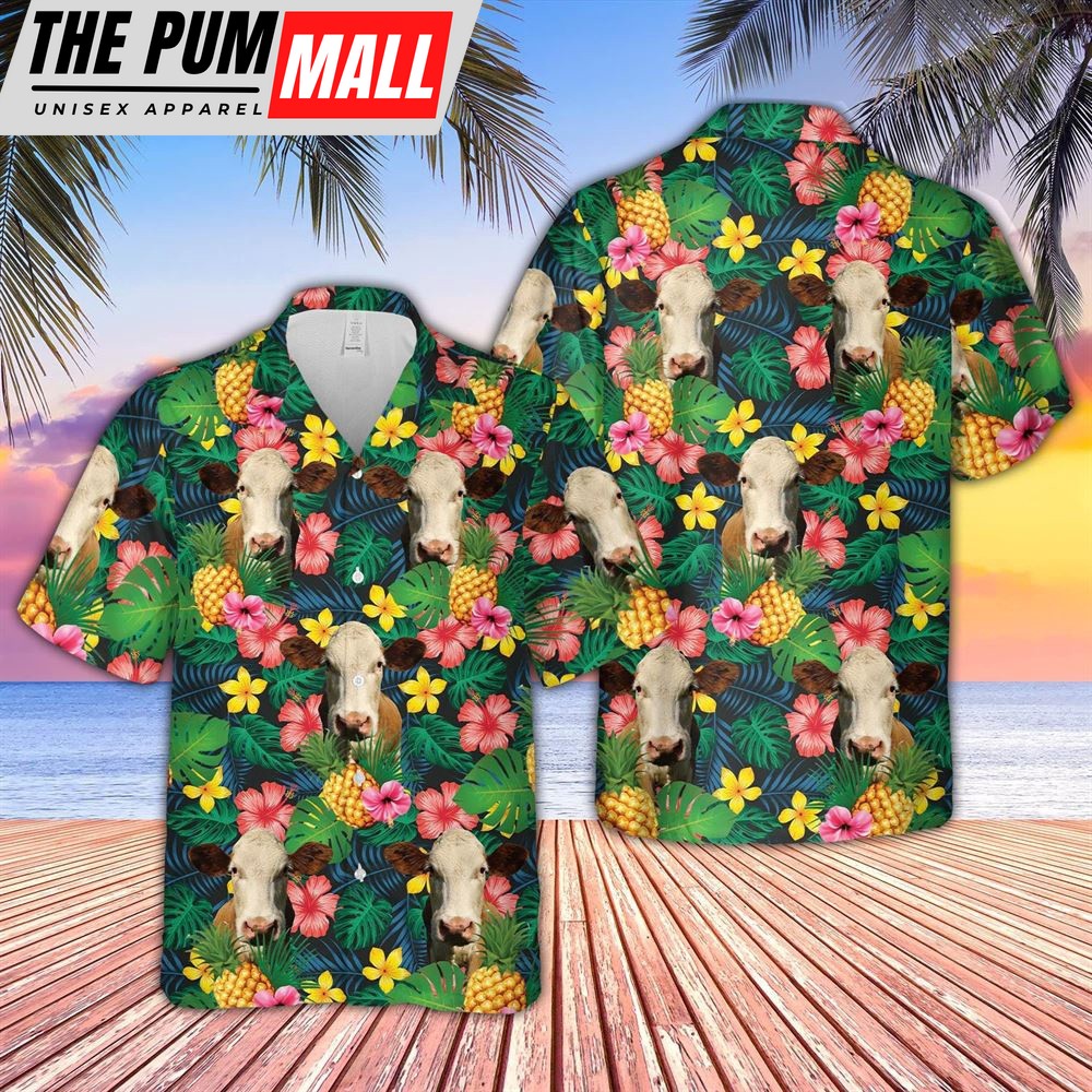 Farm Hawaiian Shirt, Simmental Summer Pattern 3D Hawaiian Shirt, Animal Hawaiian Shirt