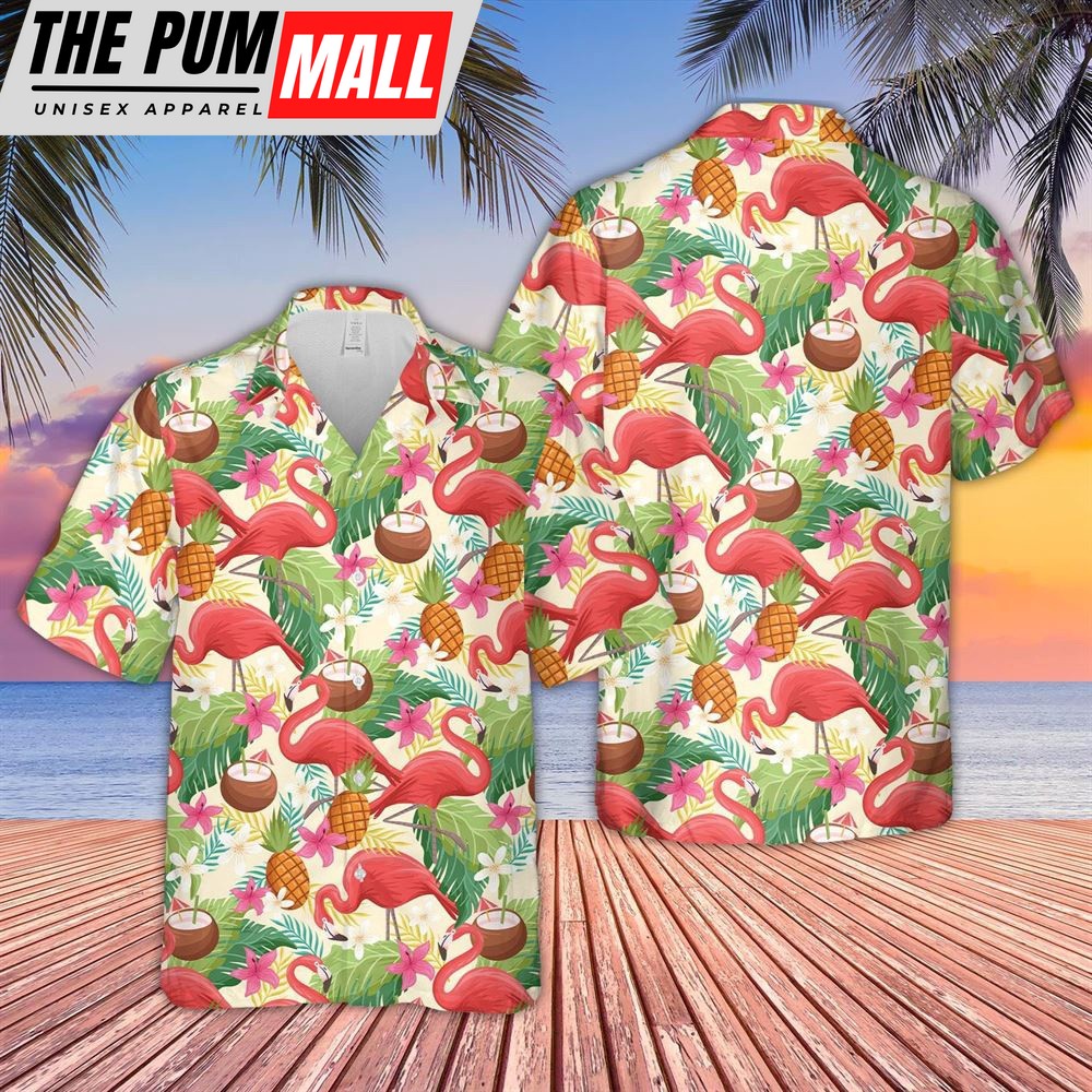 Farm Hawaiian Shirt, Summer Flamingo Pattern Hawaiian Shirt, Animal Hawaiian Shirt