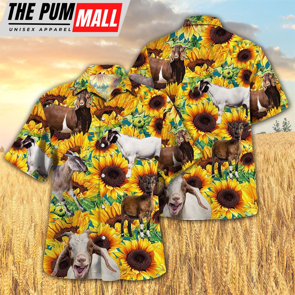 Farm Hawaiian Shirt, Sunflower Goat All Printed 3D Hawaiian Shirt For Men And Women, Animal Hawaiian Shirt