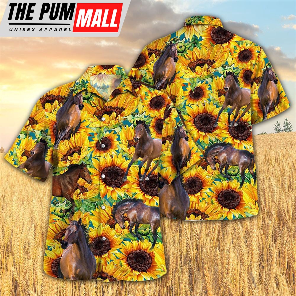 Farm Hawaiian Shirt, Sunflower Horse All Printed 3D Hawaiian Shirt For Men And Women, Animal Hawaiian Shirt