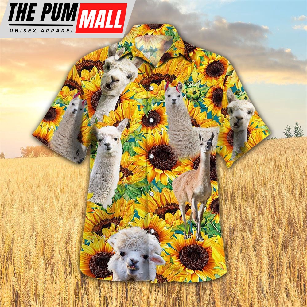 Farm Hawaiian Shirt, Sunflower Llama All Printed 3D Hawaiian Shirt, Animal Hawaiian Shirt