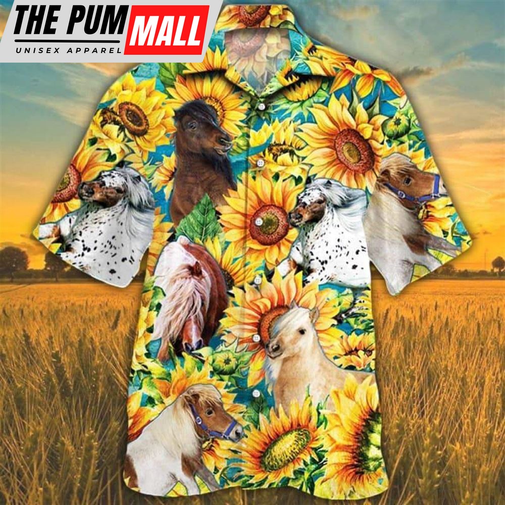 Farm Hawaiian Shirt, Sunflower Miniature Horse All Printed 3D Hawaiian Shirt, Animal Hawaiian Shirt