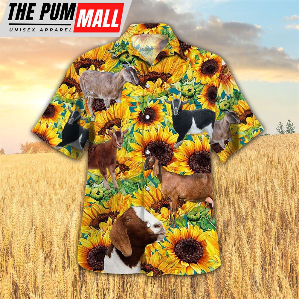 Farm Hawaiian Shirt, Sunflower Nubian Goat All Printed 3D Hawaiian Shirt, Animal Hawaiian Shirt