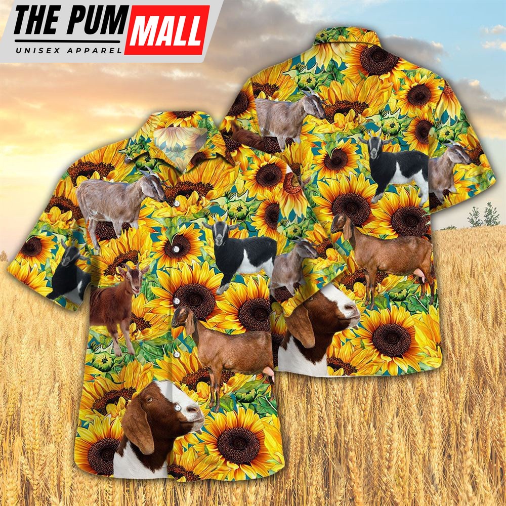 Farm Hawaiian Shirt, Sunflower Nubian Goat All Printed 3D Hawaiian Shirt For Men And Women, Animal Hawaiian Shirt