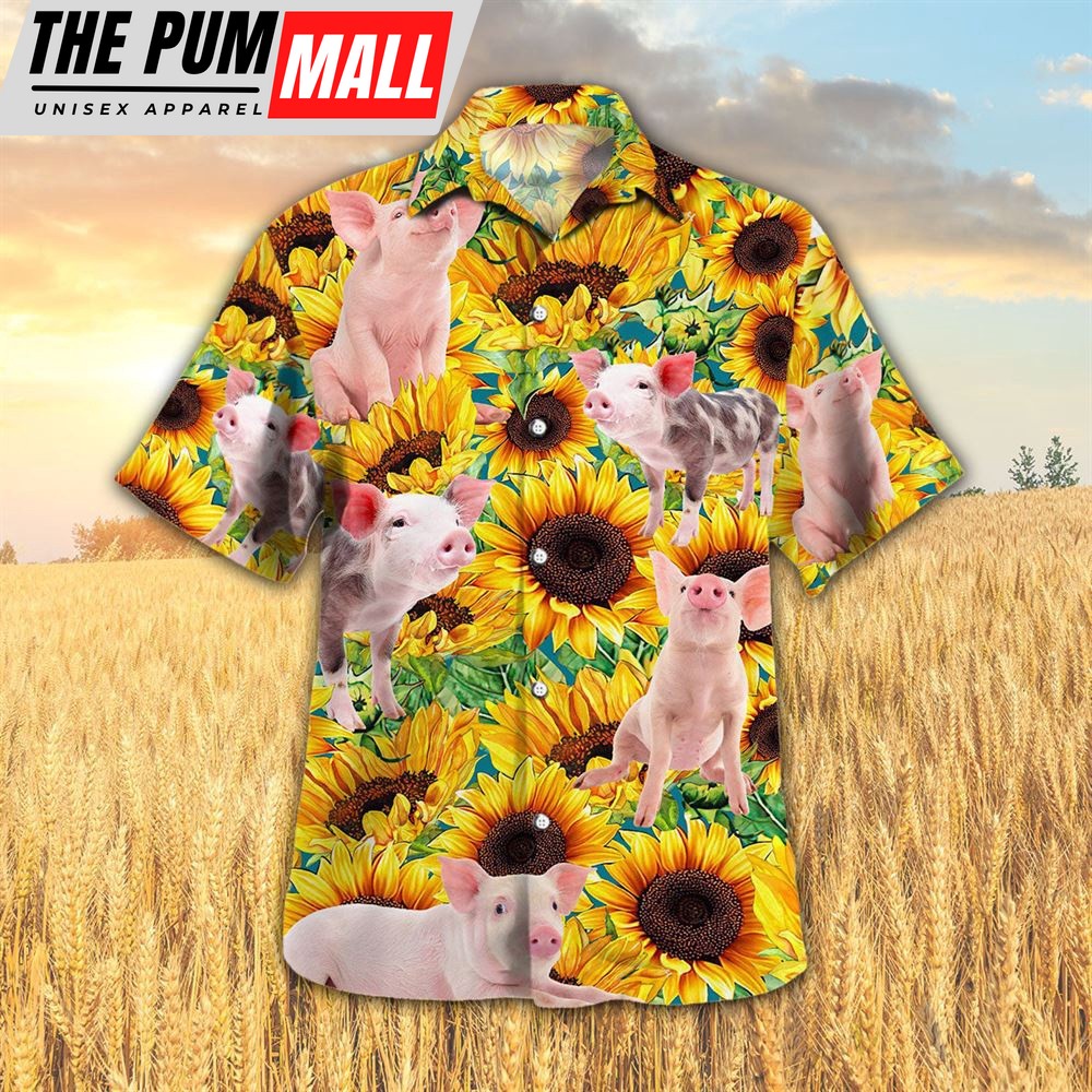 Farm Hawaiian Shirt, Sunflower Pig All Printed 3D Hawaiian Shirt, Animal Hawaiian Shirt
