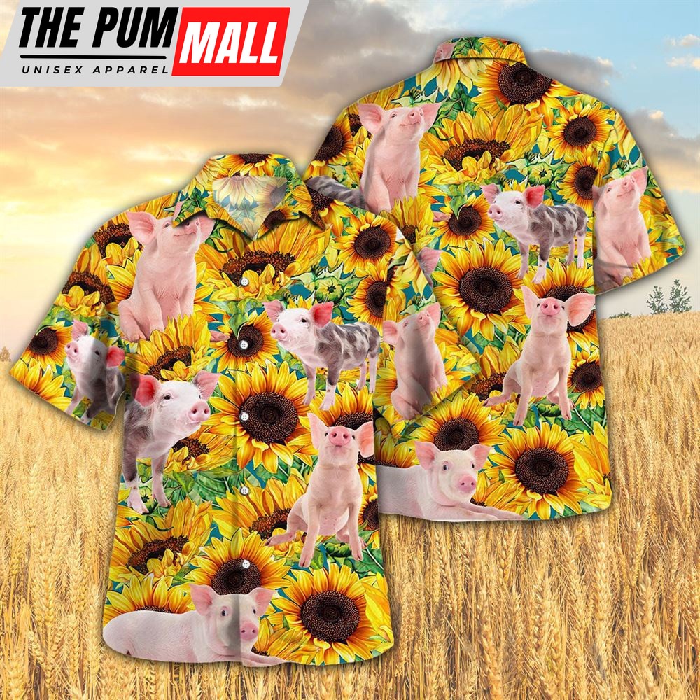 Farm Hawaiian Shirt, Sunflower Pig All Printed 3D Hawaiian Shirt For Men And Women, Animal Hawaiian Shirt