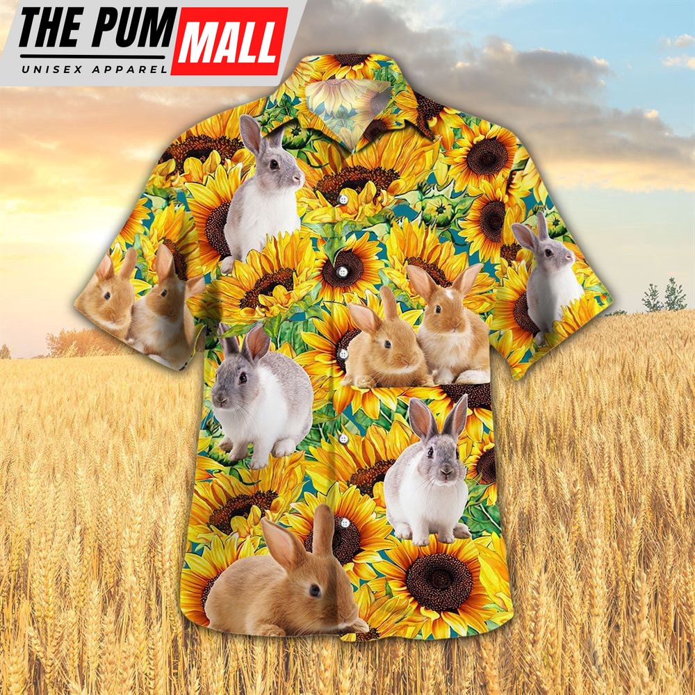 Farm Hawaiian Shirt, Sunflower Rabbit All Printed 3D Hawaiian Shirt, Animal Hawaiian Shirt