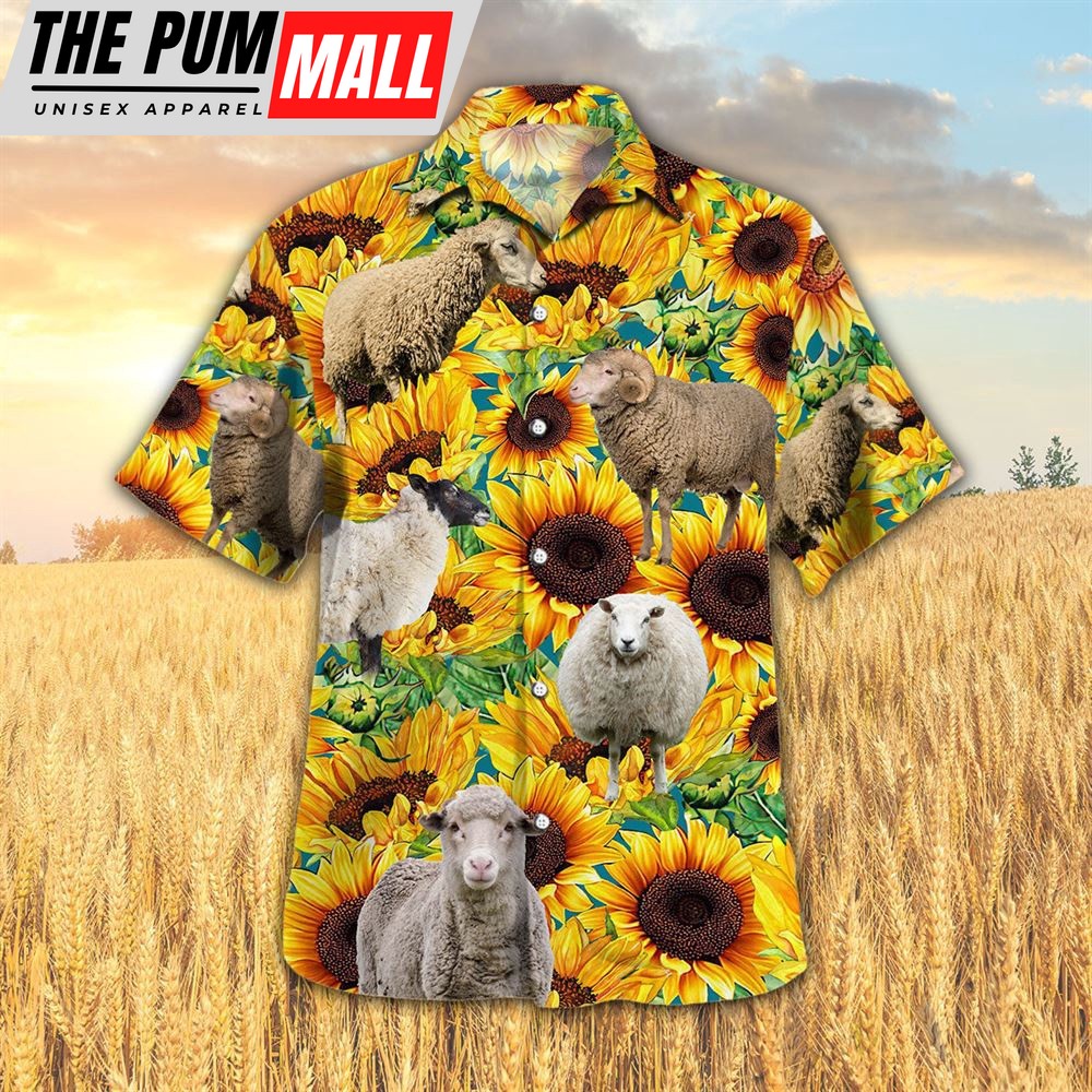 Farm Hawaiian Shirt, Sunflower Sheep All Printed 3D Hawaiian Shirt, Animal Hawaiian Shirt